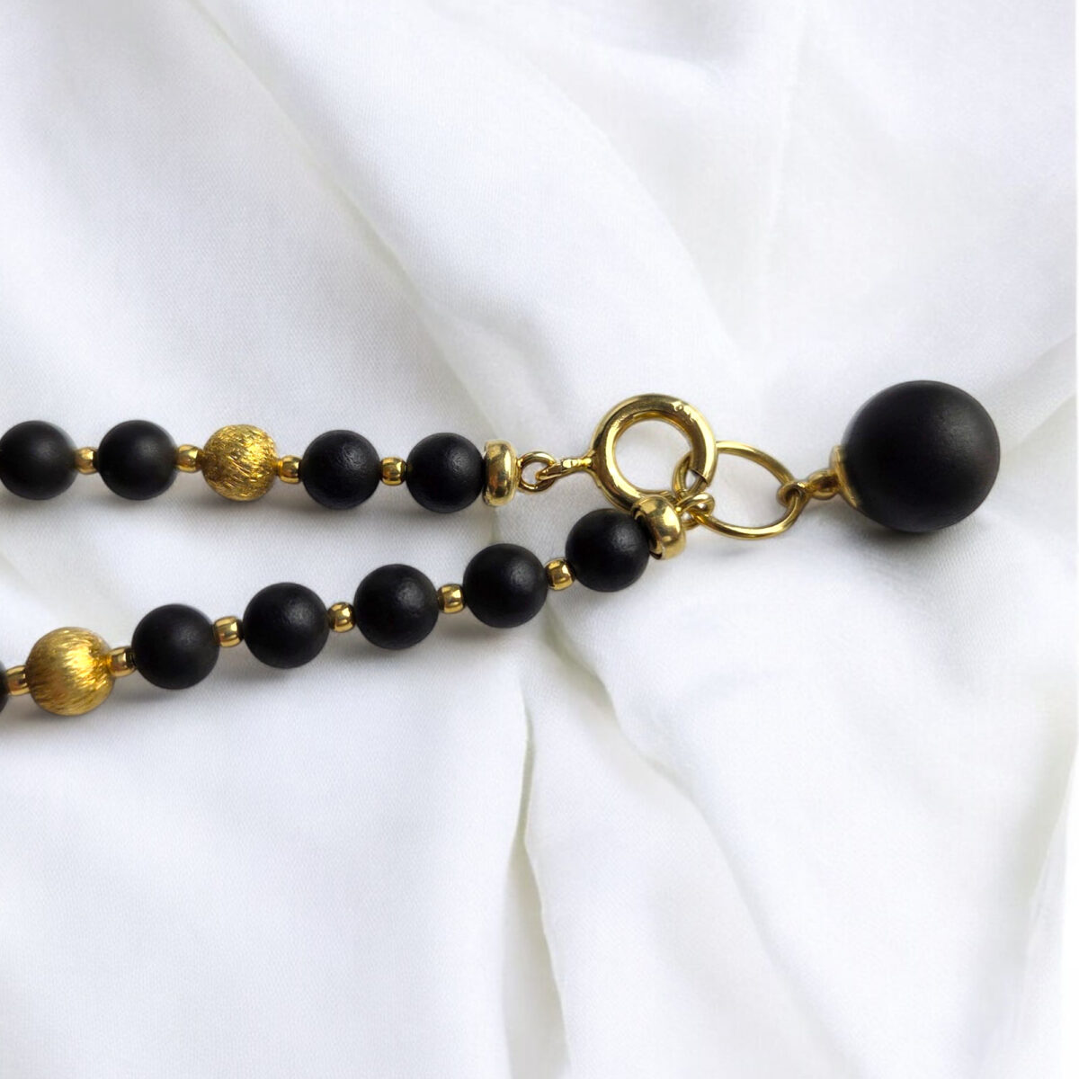 Black Matte Amber Charm Gold Necklace - Image 5