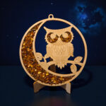 Christmas Decor Baltic Amber Mandala Ornament Owl Gift Suncatcher, Owl Charm Crystal Dreamcatcher Art Wood, Gemstone Large Owl Lover Gifts