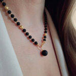 black cherry matte baltic amber small round beads gold jewelry set bracelet necklace for women