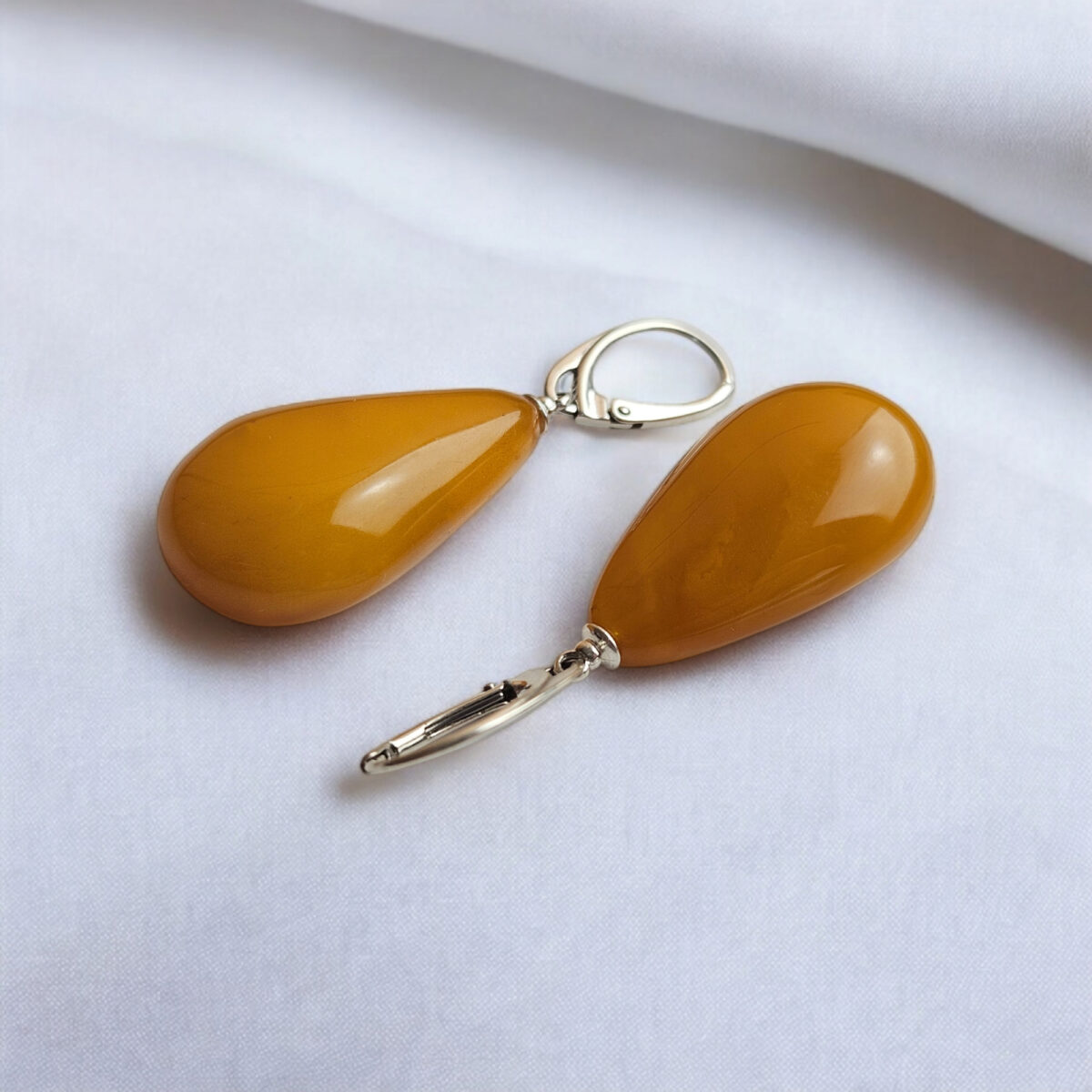 Vintage Natural Baltic Amber Earrings Teardrop Gemstone Large Drop Silver Antique Earrings Gift Women, Real Beeswax Amber Jewelry