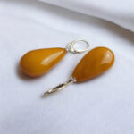 Vintage Natural Baltic Amber Earrings Teardrop Gemstone Large Drop Silver Antique Earrings Gift Women, Real Beeswax Amber Jewelry