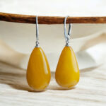 Vintage Natural Baltic Amber Earrings Teardrop Gemstone Large Drop Silver Antique Earrings Gift Women, Real Beeswax Amber Jewelry