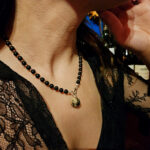 Black Marble Amber Charm Silver Necklace - Image 2