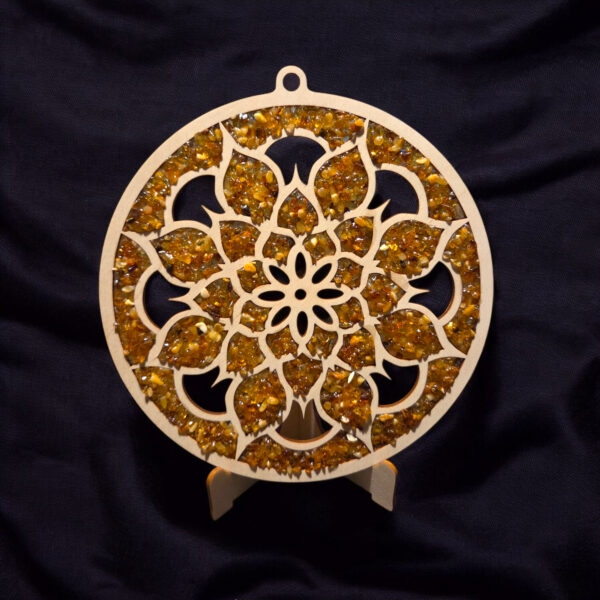 Flower Baltic Amber Suncatcher Window Ornament Charm Crystal Dreamcatcher Amber Art Wood Gemstone Christmas Tree Decor Meditation Gifts