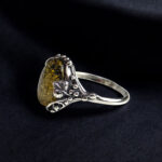 Large Green Baltic Amber Ring Silver, Gemstone Green Stone Rings for Women Wife Mother, Vintage Chunky Amber Jewellery