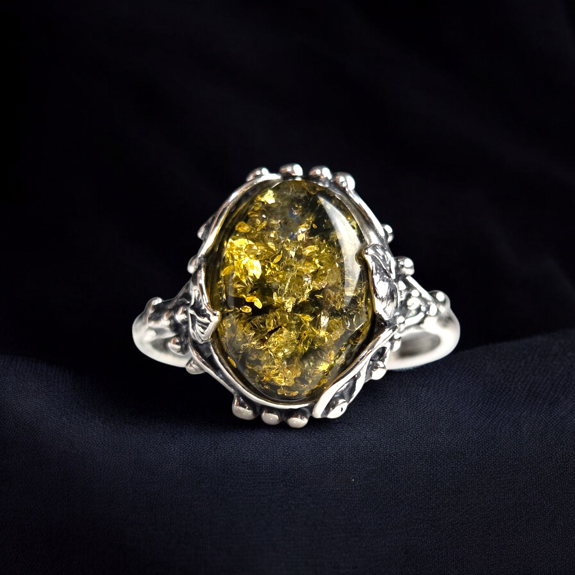 Large-Silver-Ring-Green-Baltic-Amber-Gemstone-Sterling-Chunky-Rings-with-Green-Stone-Women Large Green Baltic Amber Ring Silver, Gemstone Green Stone Rings for Women Wife Mother, Vintage Chunky Amber Jewellery