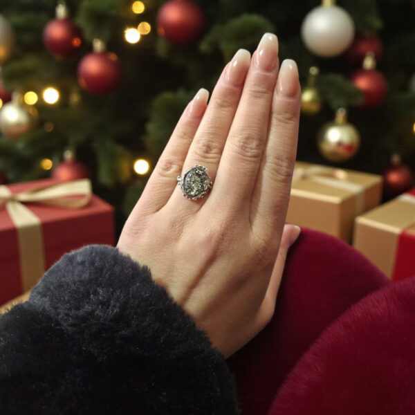 Large Green Baltic Amber Ring Silver, Gemstone Green Stone Rings for Women Wife Mother, Vintage Chunky Amber Jewellery