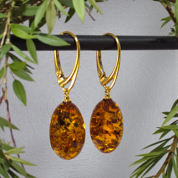 Classic Natural Honey Baltic Amber Gold Earrings Women, Small Large Olive Teardrop Short Drop Dangle Gemstone Every Day Jewellery
