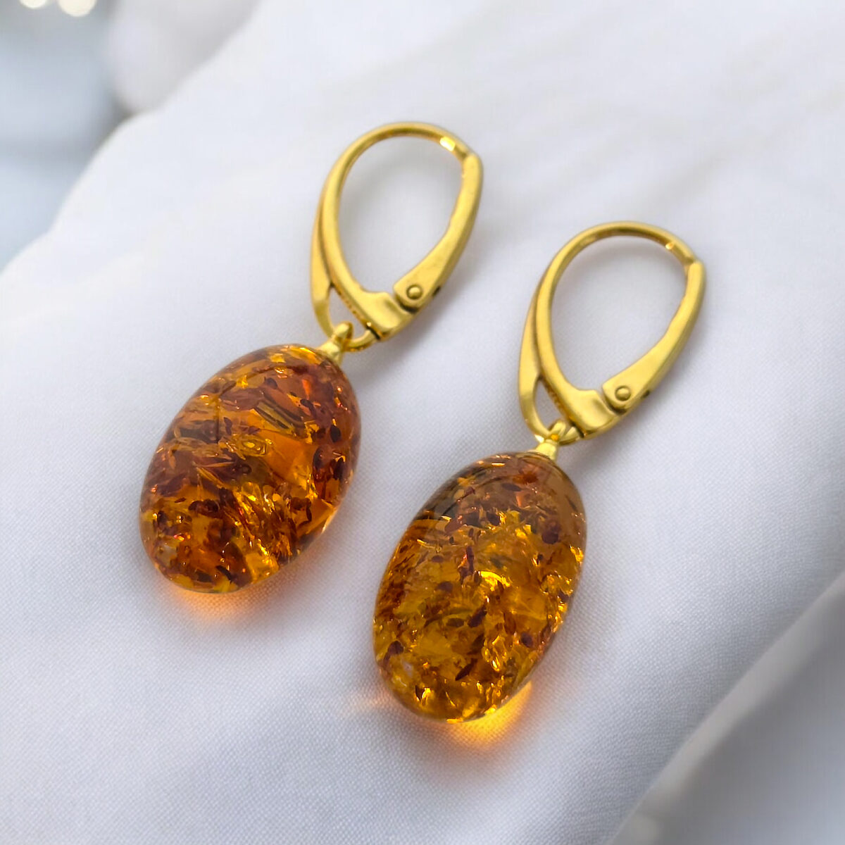Classic Amber Olive Gold Earrings - Image 5