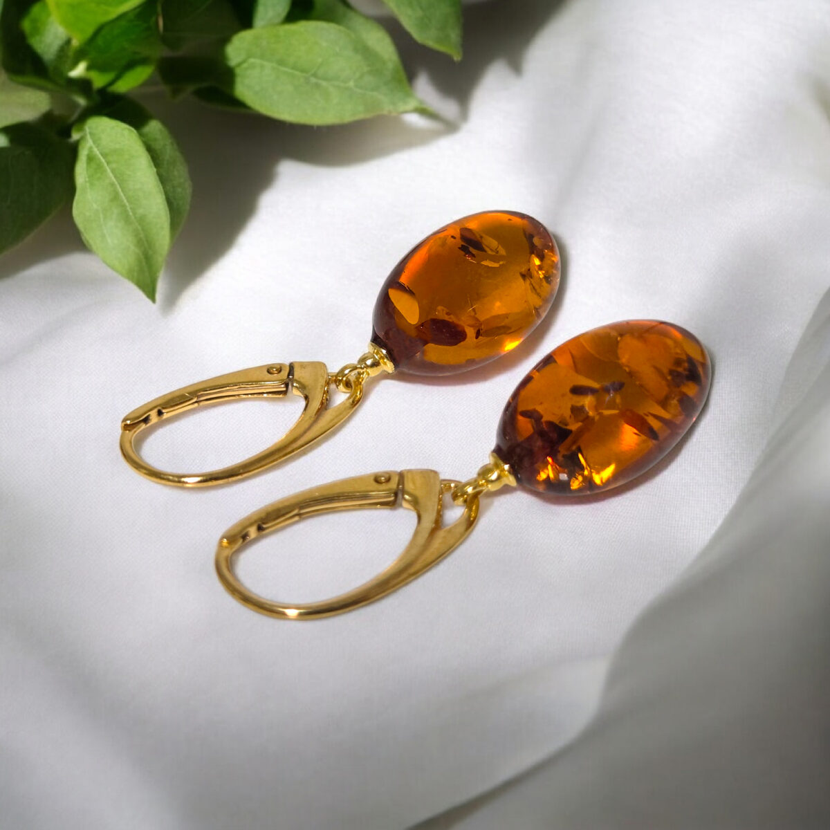 Classic Amber Olive Gold Earrings - Image 6