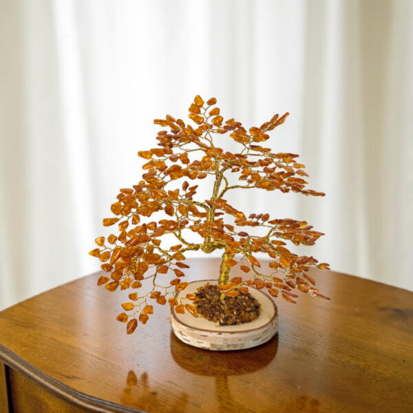 LARGE Handmade Honey Baltic Amber Bonsai Tree Gift, Tree of Life Luck Happiness Crystal Gemstone Chakra Money Meditation Gifts