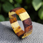 Engraved Natural Baltic Amber Bangle Bracelet Women, Multicolour Large Wide Gemstone Crystal Elastic Eco Cuff Chunky Bracelets