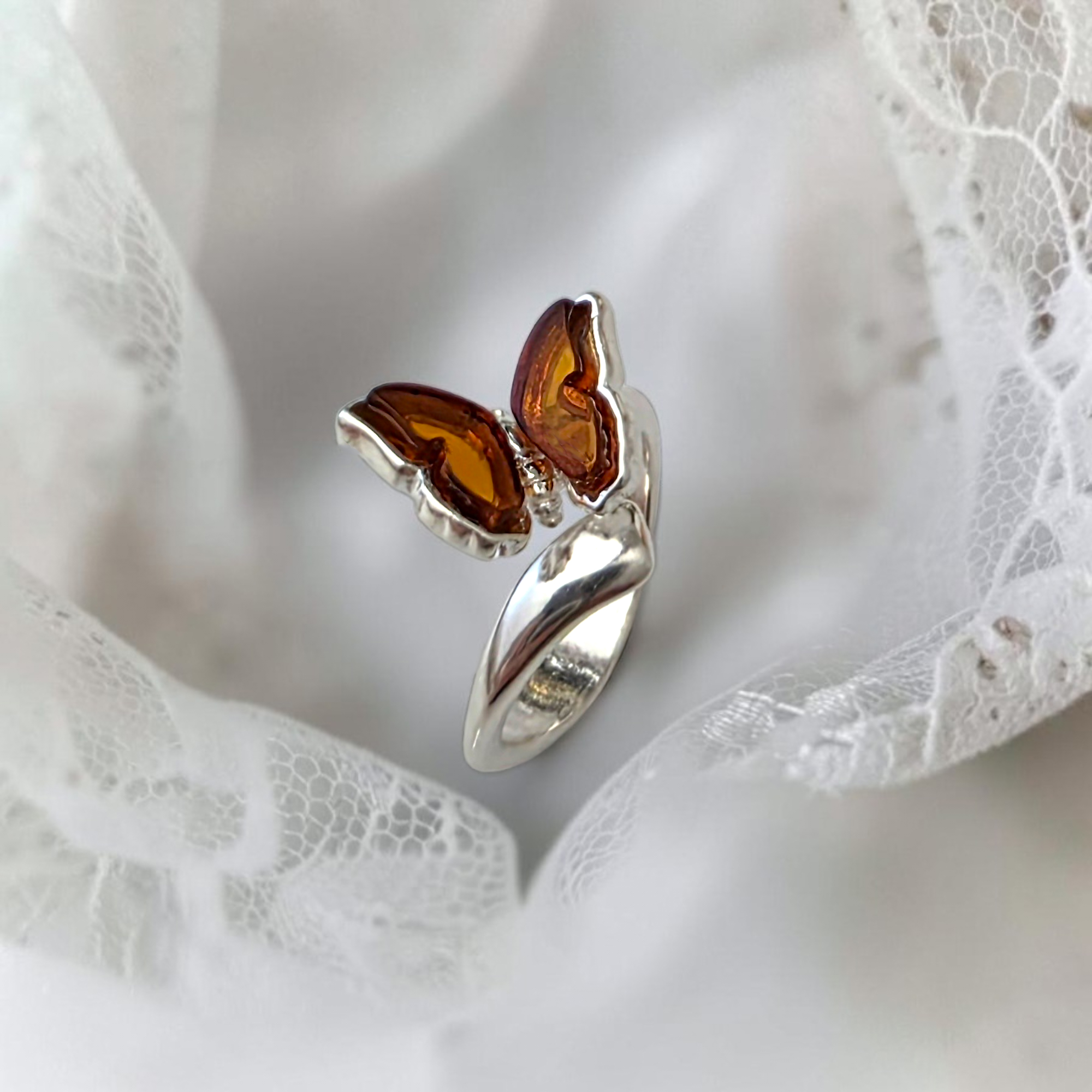 Adjustable-Small-Butterfly-Ring-Gemstone-Silver-Baltic-Amber-Butterfly-Lover-Jewellery-Gift-Women-Girls-Girlfriend-Uk-Ireland Adjustable Honey Baltic Amber Butterfly Ring Sterling Silver, Small Gemstone Butterfly Lover Jewellery Girls