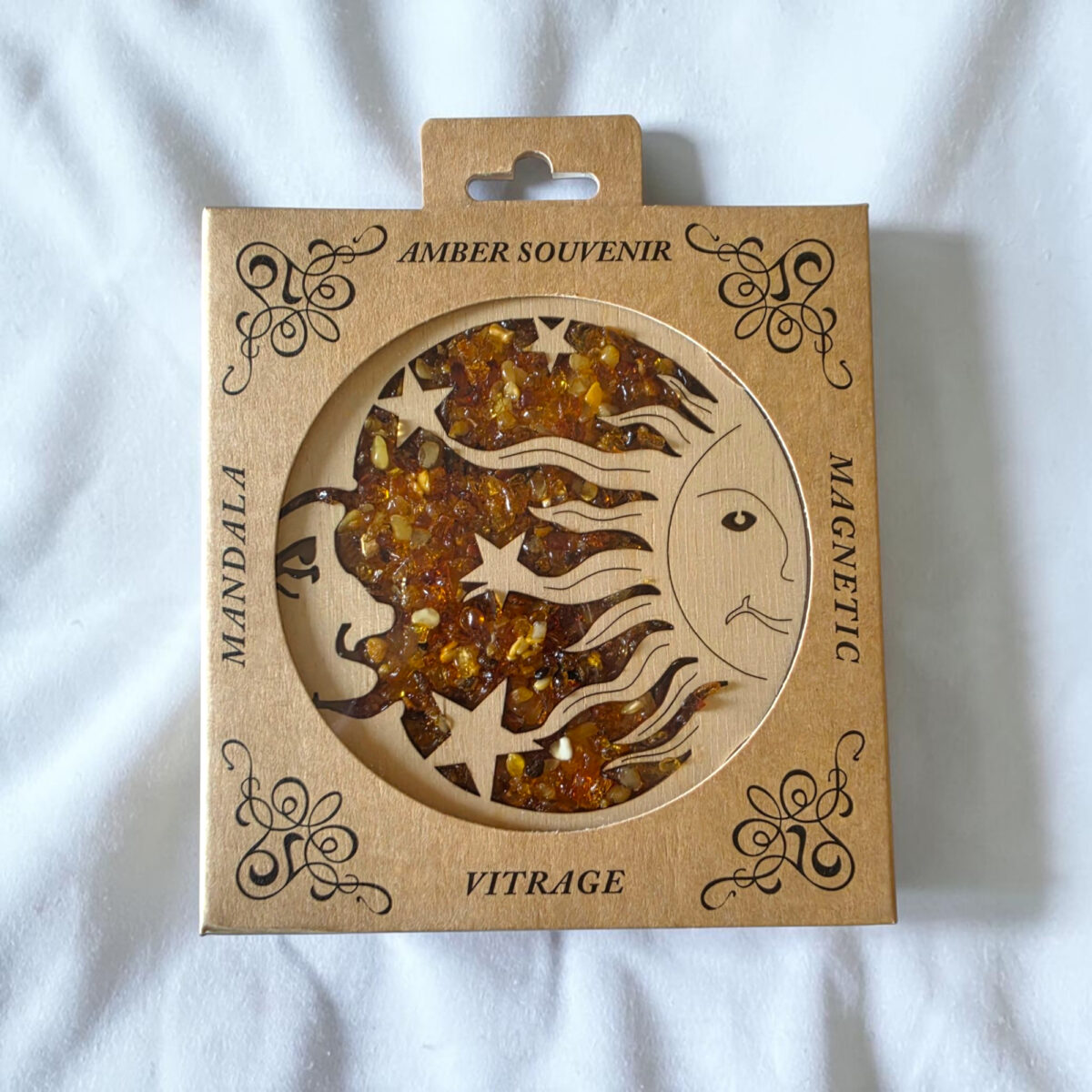 Christmas Tree Decor Celestial Moon Sun Stars Baltic Amber Mandala Ornament Gift, Suncatcher Crystal Dreamcatcher Art Wood Gemstone