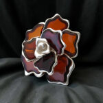 Adjustable Large Sterling Silver Rose Flower Honey Baltic Amber Ring Women Wife Mother, Chunky Gemstone Crystal Natural Stone Rings