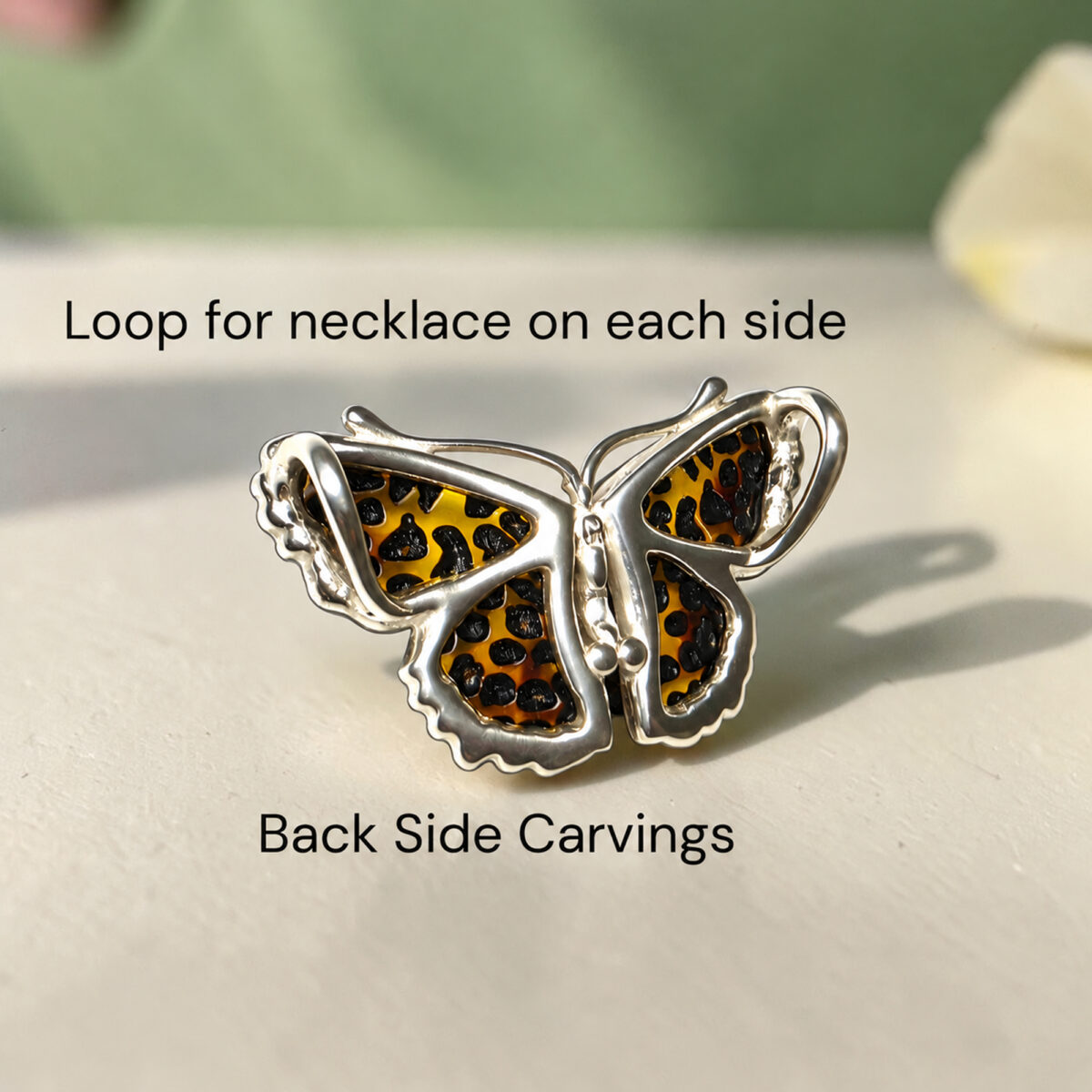 Baltic Amber Butterfly Pendant Necklace Silver, Small Dainty Butterfly Lover Jewellery Gift Women Girls