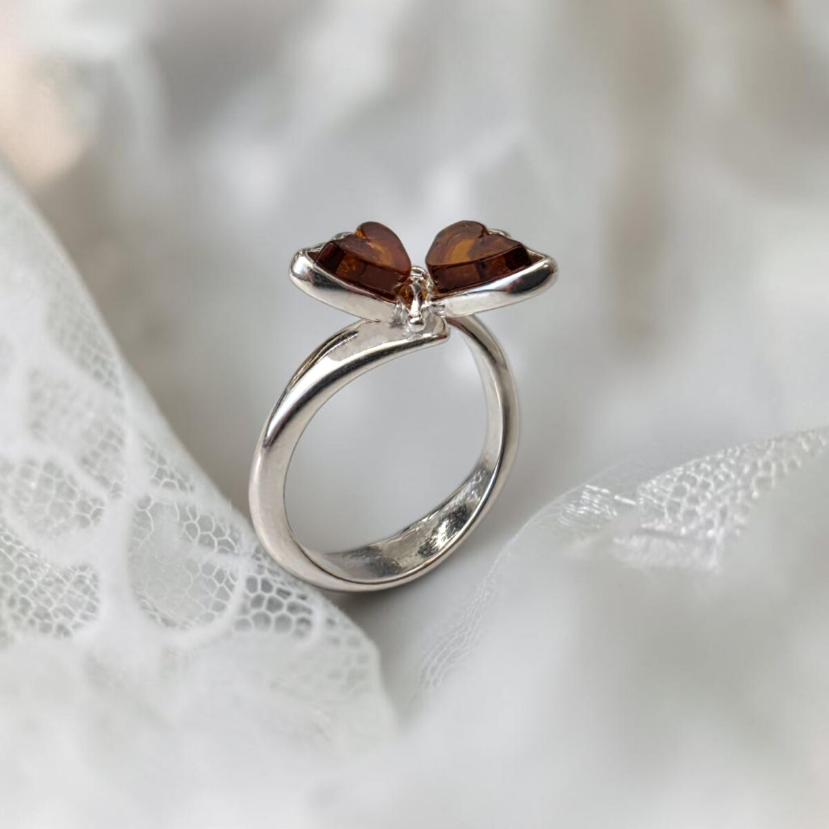 Adjustable Amber Butterfly Ring Silver - Image 3