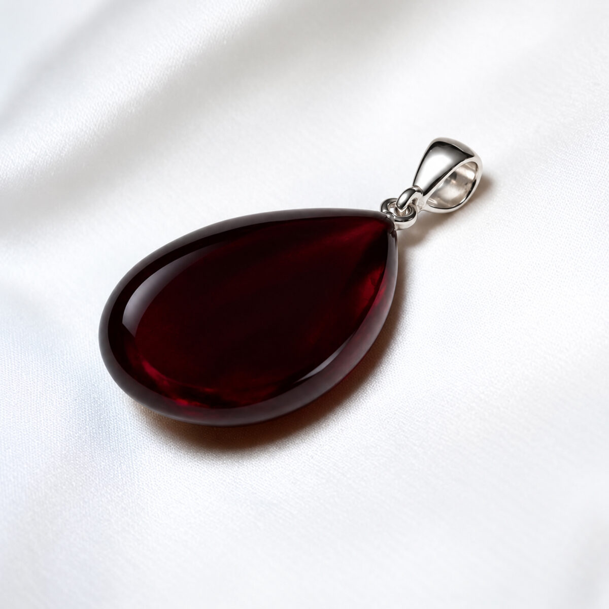 Large Cherry Amber Tardrop Pendant Silver - Image 4