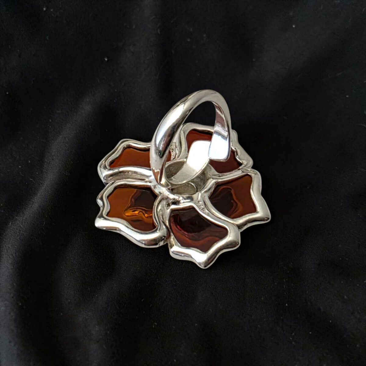Honey Baltic Amber Ring Women Wife Mother Adjustable Large Sterling Silver Rose Flower, Chunky Gemstone Crystal Natural Stone Rings