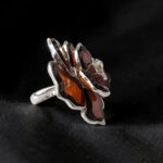 Adjustable Honey Baltic Amber Flower Ring Silver - Image 4