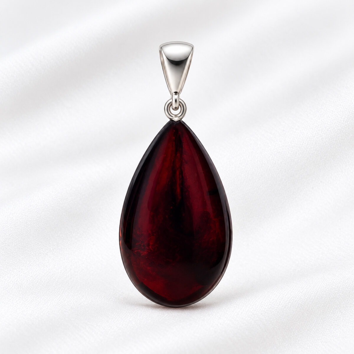 LARGE Natural Cherry Baltic Amber Teardrop Pendant Silver, Classic Drop Chunky Real Amber Big Gemstone Jewellery Gifts Women