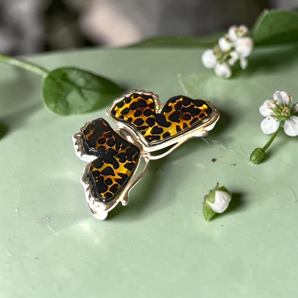 Carved Amber Butterfly Silver Pendant - Image 4
