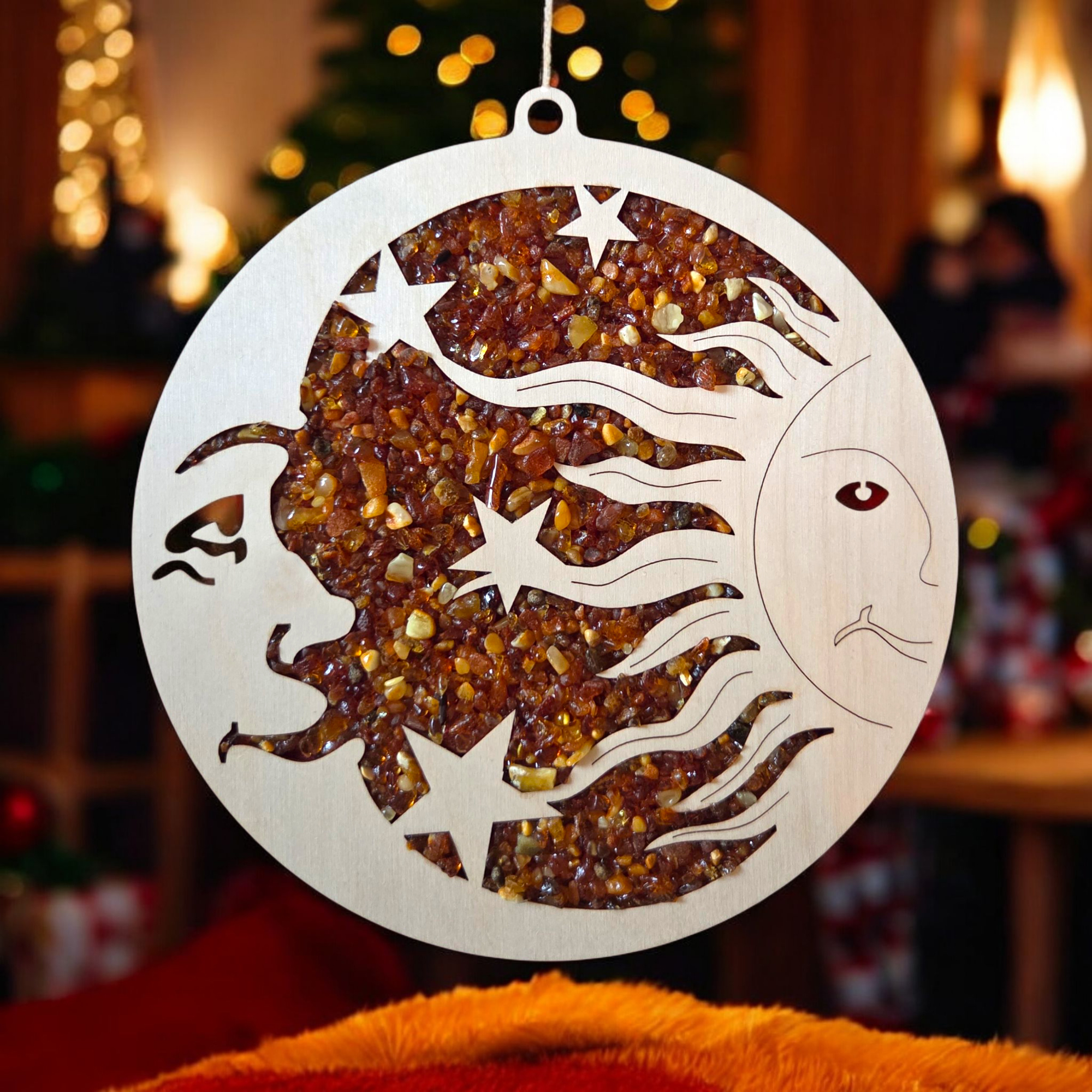 Wooden-Celestial-Suncatcher-Amber-Moon-Sun-Stars-Mandala-Christmas-Ornament-Gemstone-Crystal-Large-Dreamcatcher Christmas Tree Decor Celestial Moon Sun Stars Baltic Amber Mandala Ornament Gift, Suncatcher Crystal Dreamcatcher Art Wood Gemstone